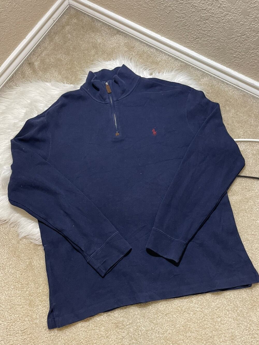 Vintage Polo Ralph Lauren Pullover 1/4 Zip Mock Neck Long Sleeve Top Size L